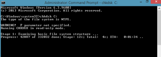 chkdsk command screen