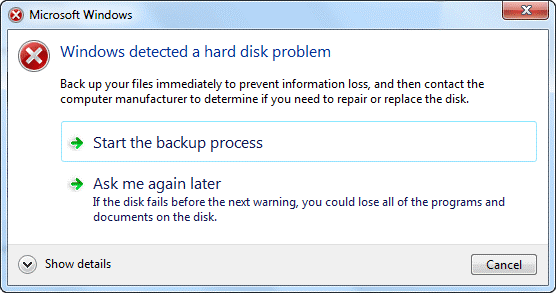 windows detected a hard disk problem