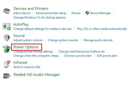 Control Panel Power Option