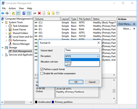 File system Options in Format