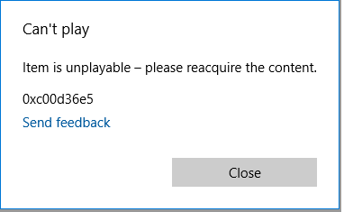 0xc00d36e5 Error