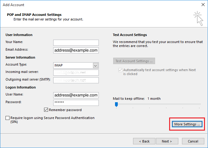 pop and imap account setting