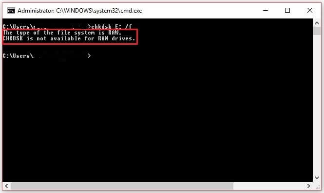 CHKDSK is not available for RAW drives