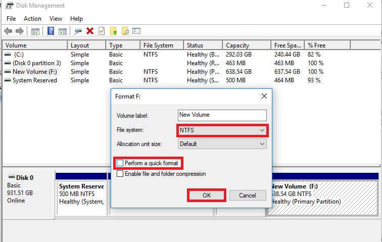 disk management quick format