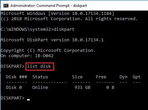 Diskpart List Disk