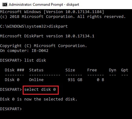 Diskpart Select Disk