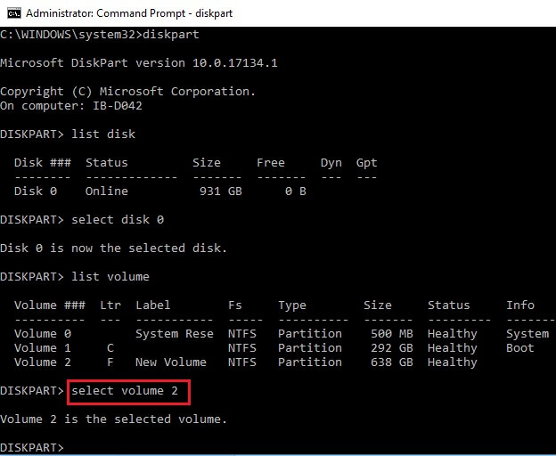 Diskpart Select volume
