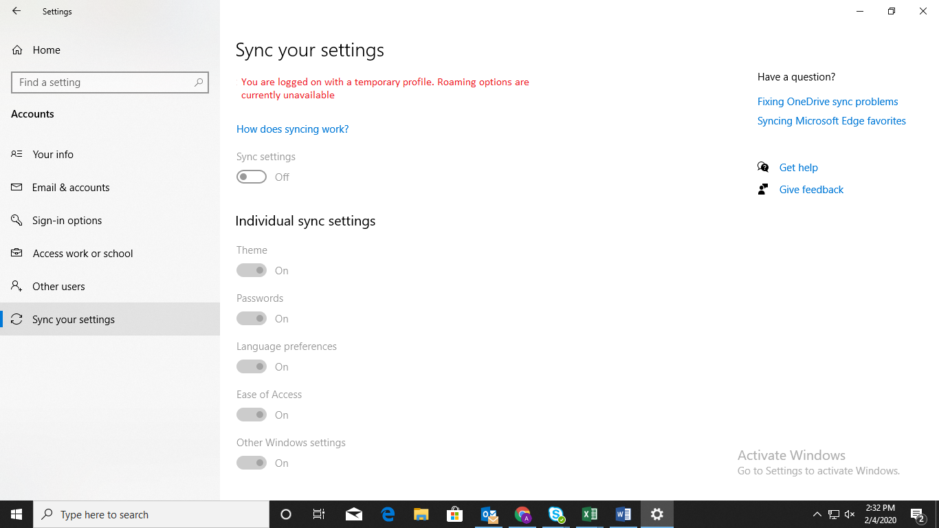 sync setting 