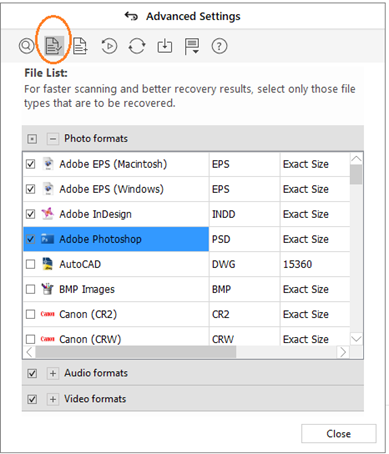 Stellar Photo Recovery Advanced Setting