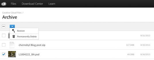 Archive folder in adobe creative cloud