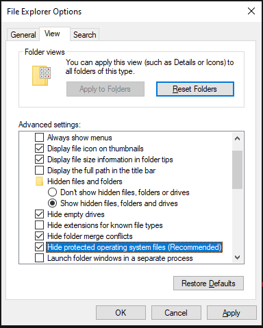file explorer option