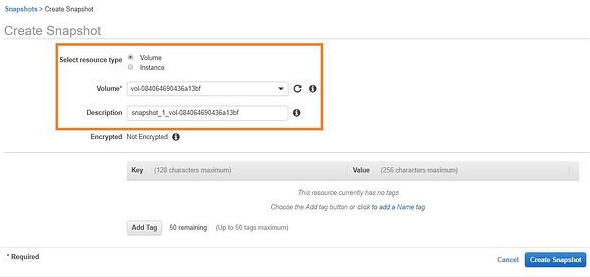 create aws snapshot