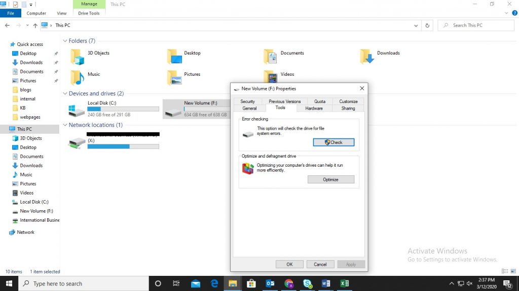 complete hard disk check windows 10