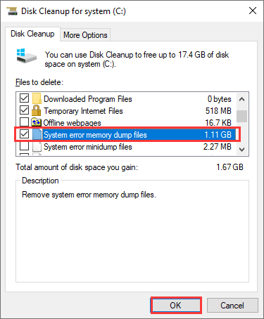 disk cleaning dump file