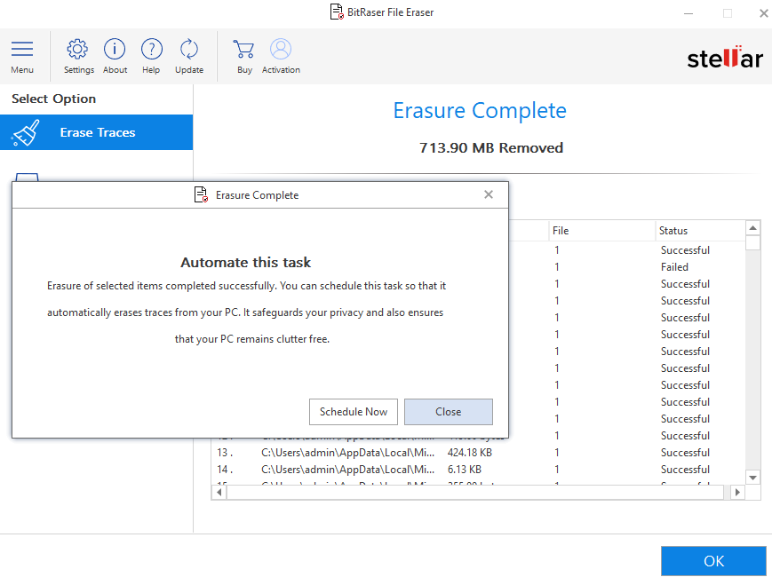 eraser scheduler screen