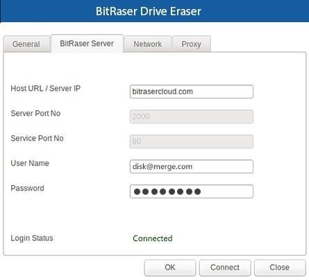 Bitraser Cloud Connection Screen