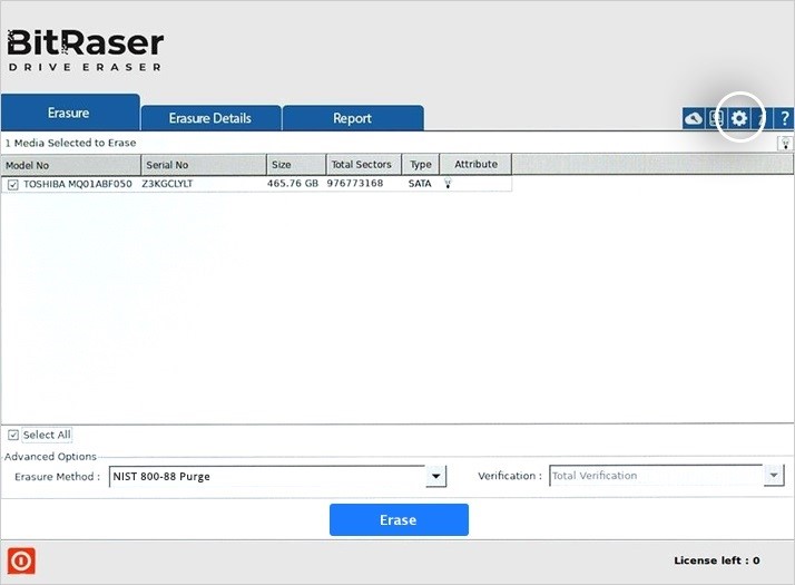 Bitraser Interface Screen
