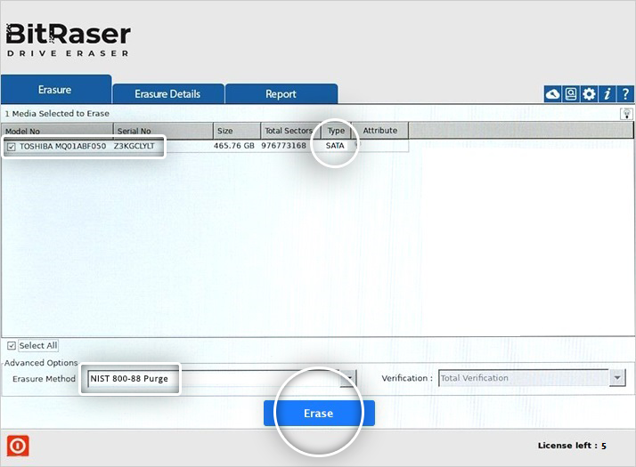 BitRaser Main Interface