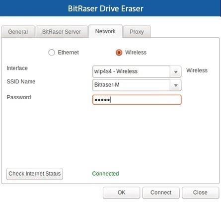 Bitraser Network connection Screen