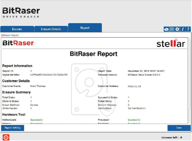 BitRaser Report Setting