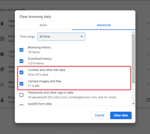 Clear browser cache