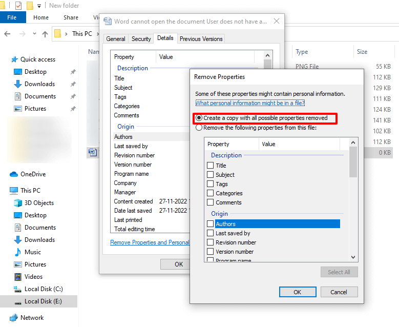 Create a copy with all possible properties removed