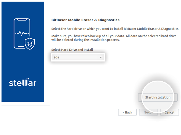 Mobile Eraser Installation Screen