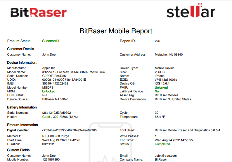 Mobile Eraser Sample Report