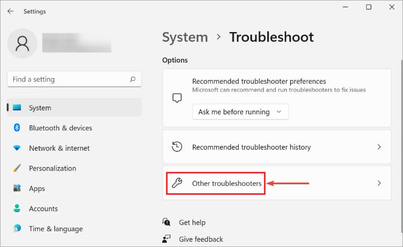 Click on Other Troubleshooters