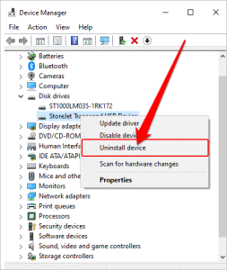 uninstall device in internal hard drive not detected