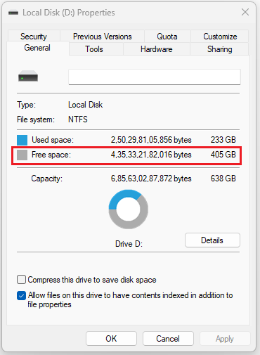 Free Space in Computer
