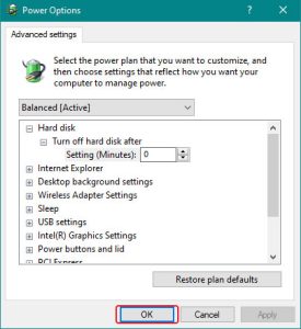 click on change advanced power settings