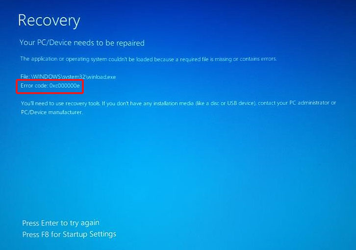 Windows 10 error code 0xc00000e