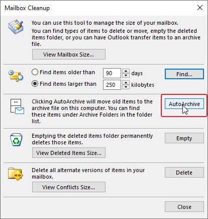 outlook data file reached the maximum size