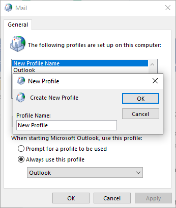 In the Profile Name box enter any name for your new profile and click OK