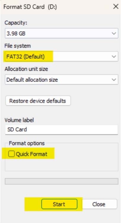 change the allocation size to “default allocation size