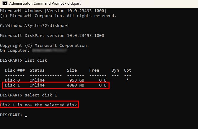 type in the following command- list disk