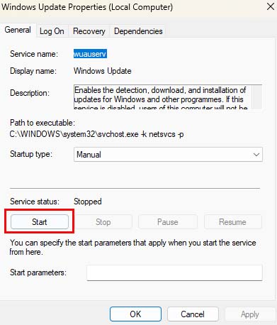 Right click on “Windows Update” and navigate to “Properties”.
