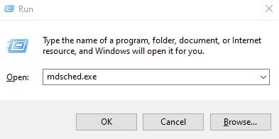 Run dialog box type mdsched.exe