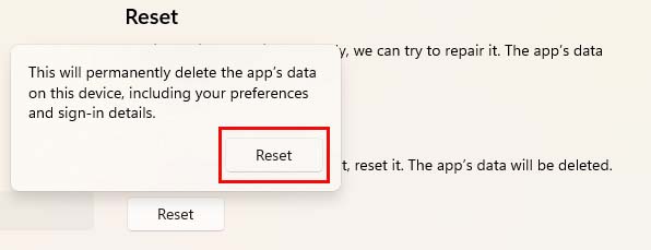 Scroll down and click on “Reset”- Error Code 0x80072f8f Windows 10