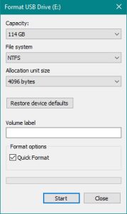 click start in formate usb drive