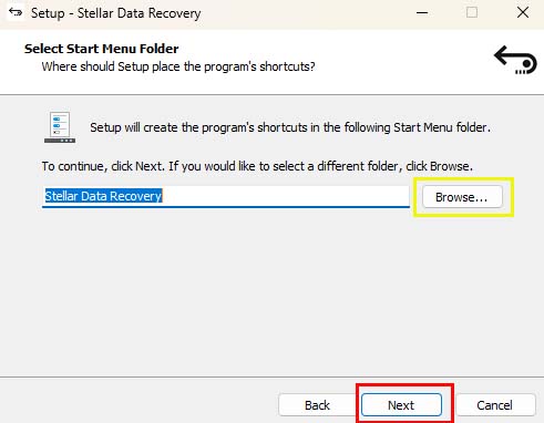 install the app by clicking the “browse” button (highlighted in yellow, or click “Next” to continue
