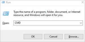 type cmd in run dialog box