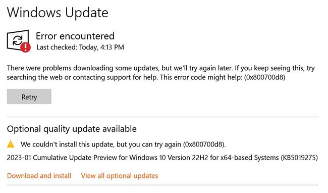 Fix Error Code 0x800700d8