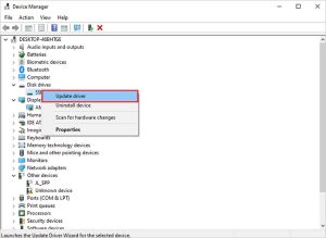 choose update driver in device manager