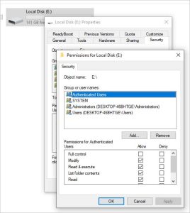 in permissions window click on your user account