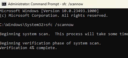 Type in “Sfc /scannow” without the quotation marks and press enter.