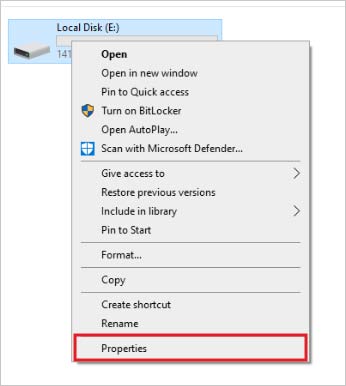 select properties on drive