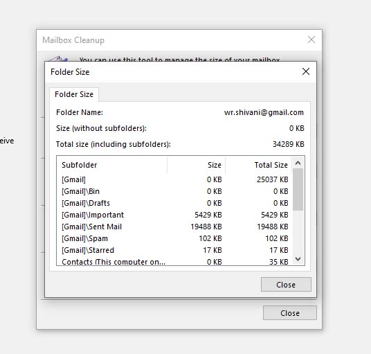 Choose Mailbox Cleanup and then click the View Deleted Mailbox Size button