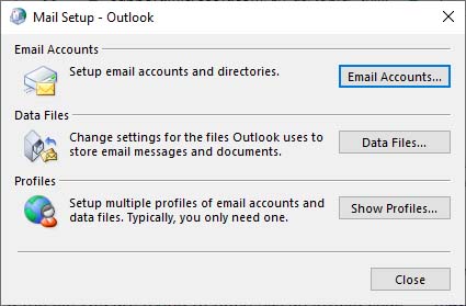 Click User Accounts- Mail (32-bit)- Show Profiles